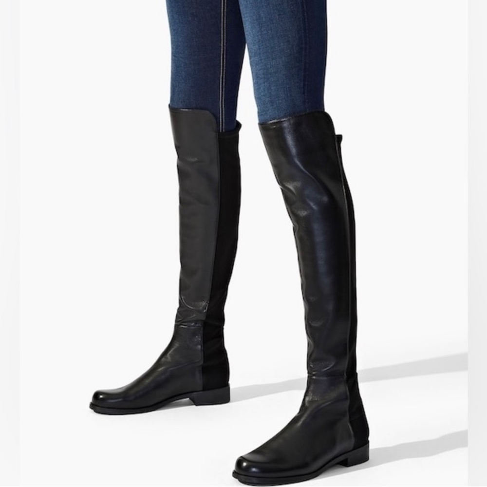 Stuart Weitzman 5050 Boots Over The Knee Black Leather Sz 5 VGUC